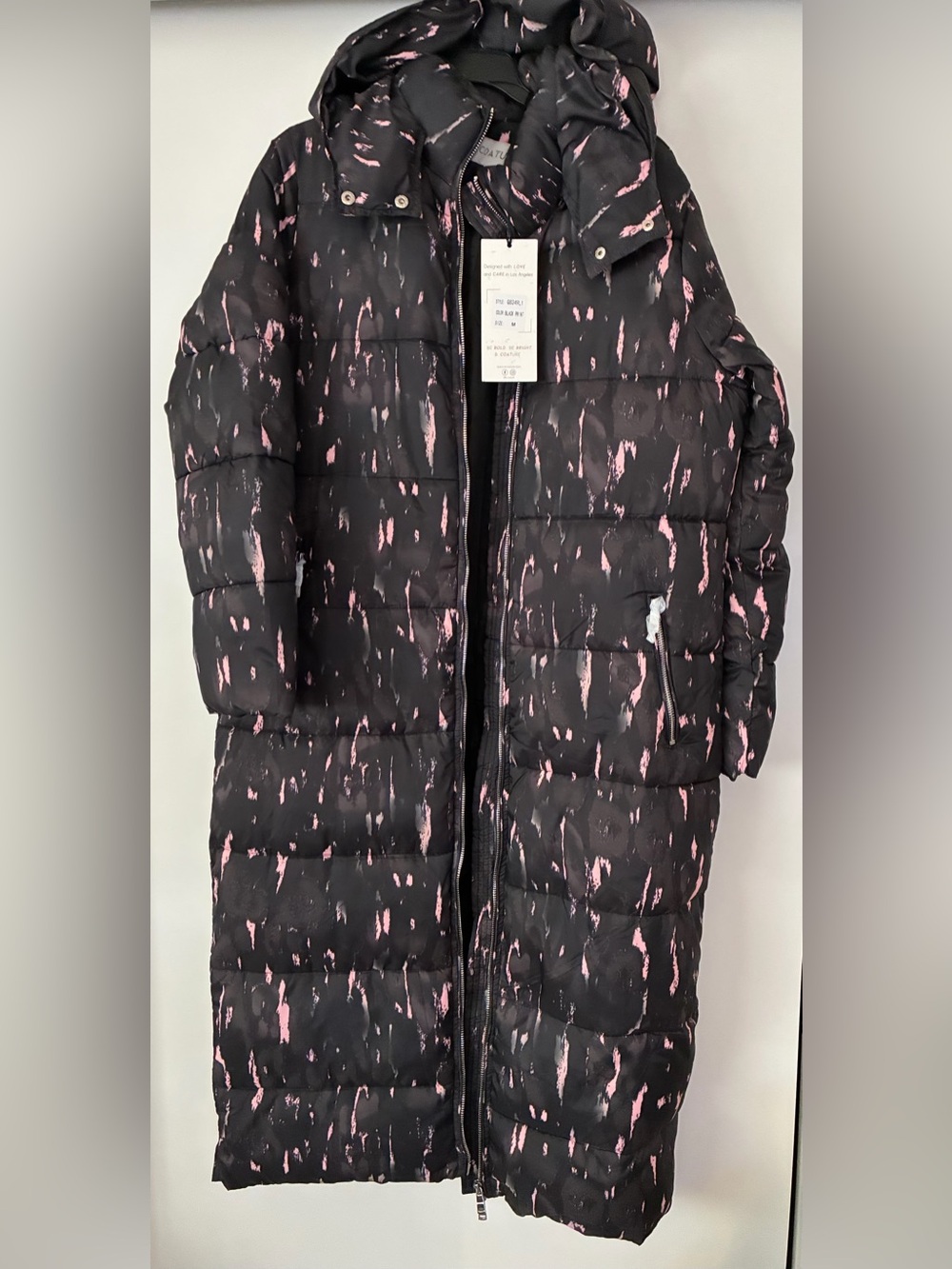 NWT B. Coature Long Gray and Pink Puffer Coat Size Medium